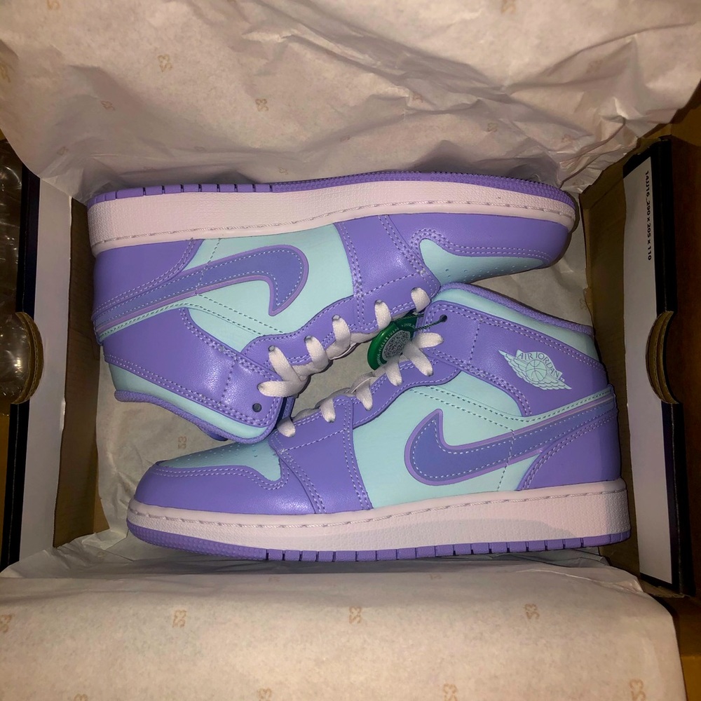 Jordan 1 mid aqua purple shoes. 100% authentic.